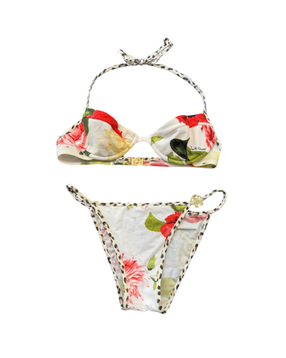 Roberto Cavalli Leopard Floral Rhinestone Accent Bikini