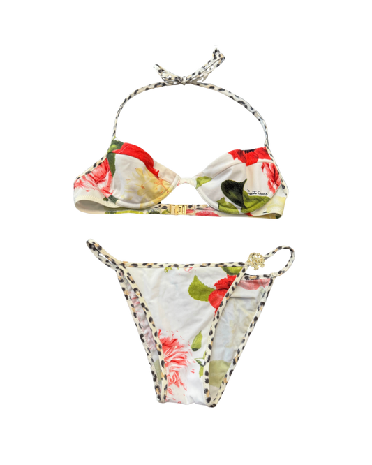 Roberto Cavalli Leopard Floral Rhinestone Accent Bikini