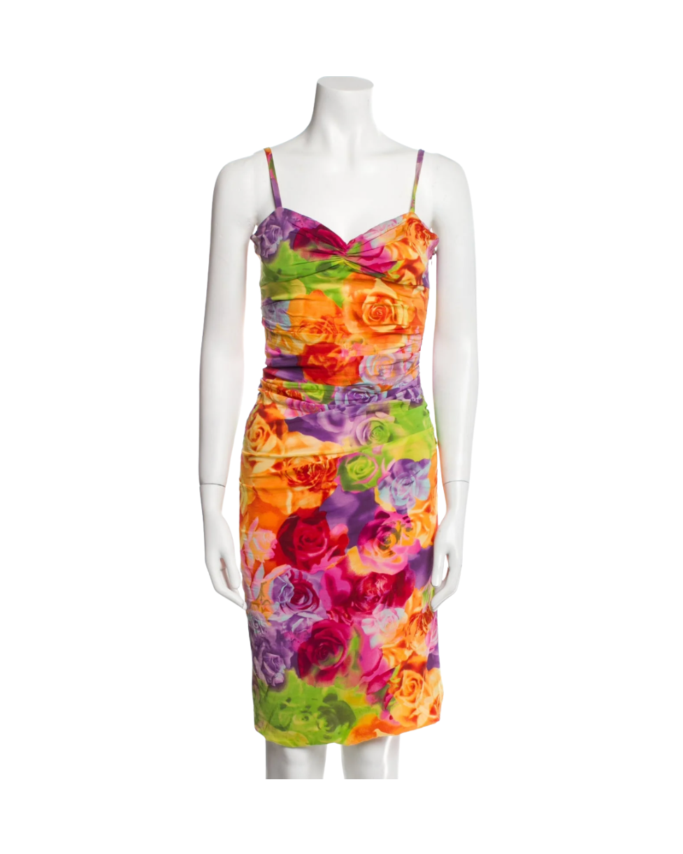 Versace Floral Print Bodycon Ruched Dress