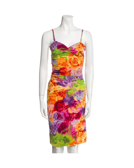 Versace Floral Print Bodycon Ruched Dress