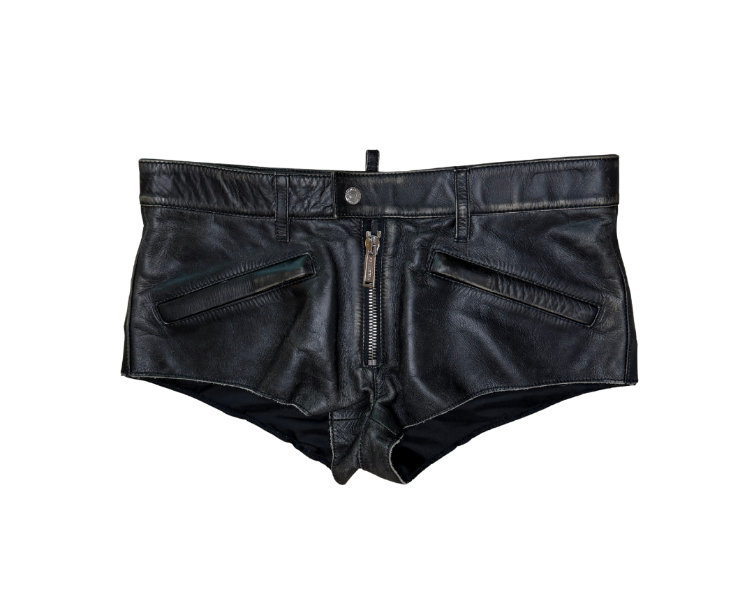 Dsquared² Black Leather Mini Micro Shorts