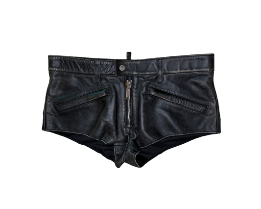 Dsquared² Black Leather Mini Micro Shorts