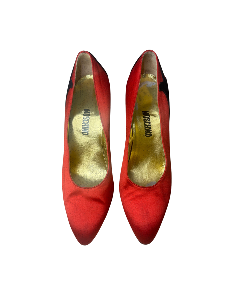 Moschino Red Satin Devil Horn Heels