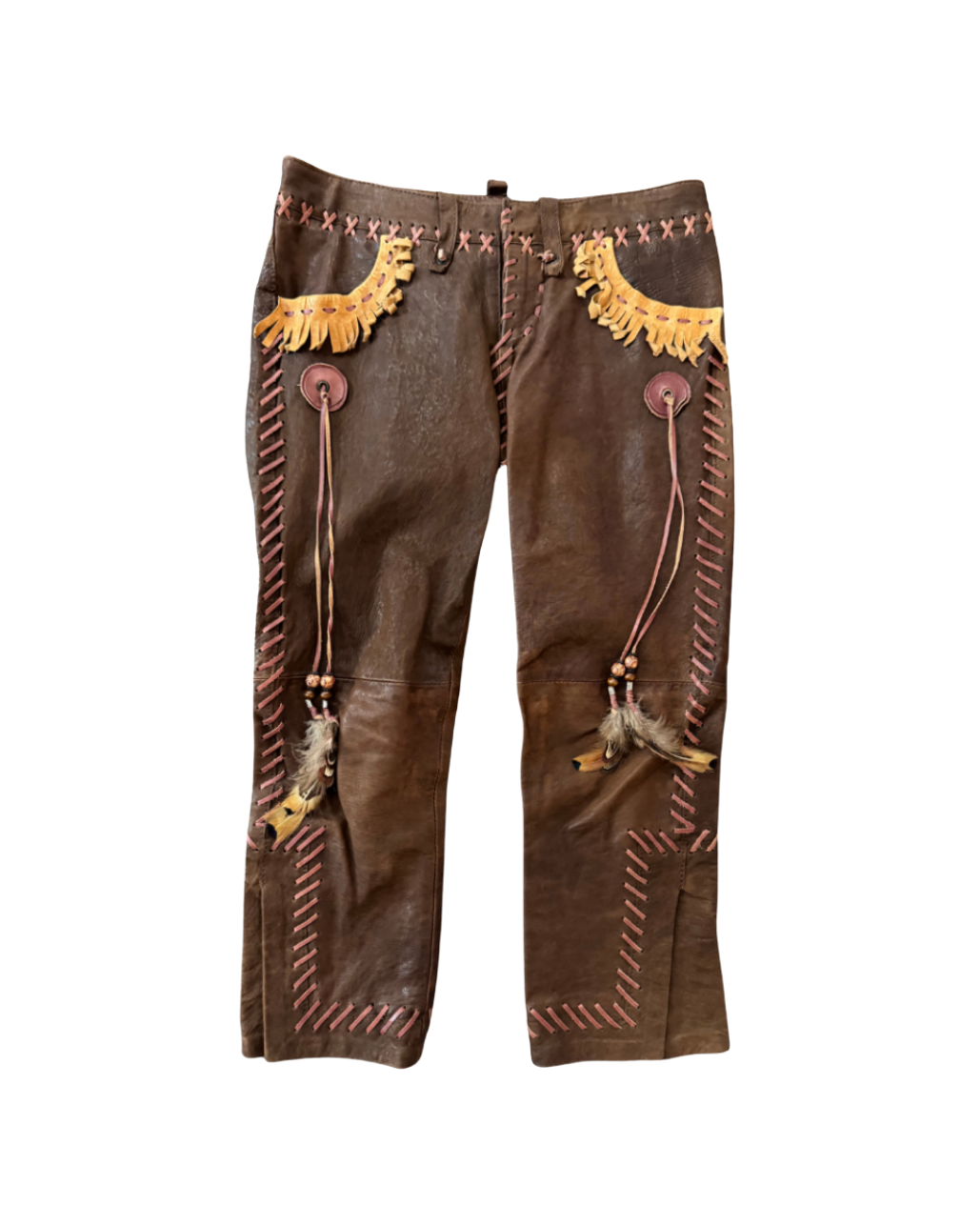 Dsquared² Brown Leather Detailed Capri Pants