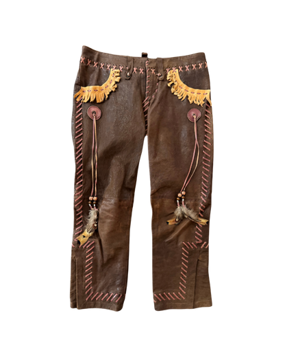 Dsquared² Brown Leather Detailed Capri Pants