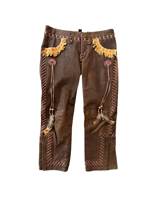 Dsquared² Brown Leather Detailed Capri Pants