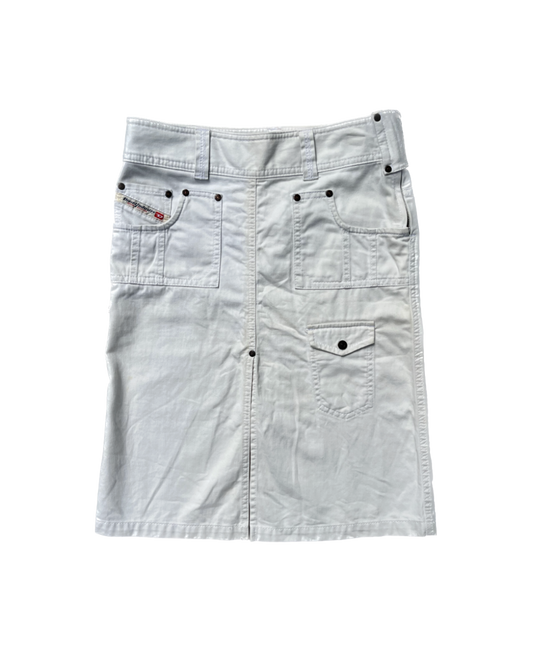 Diesel White Denim Midi Skirt