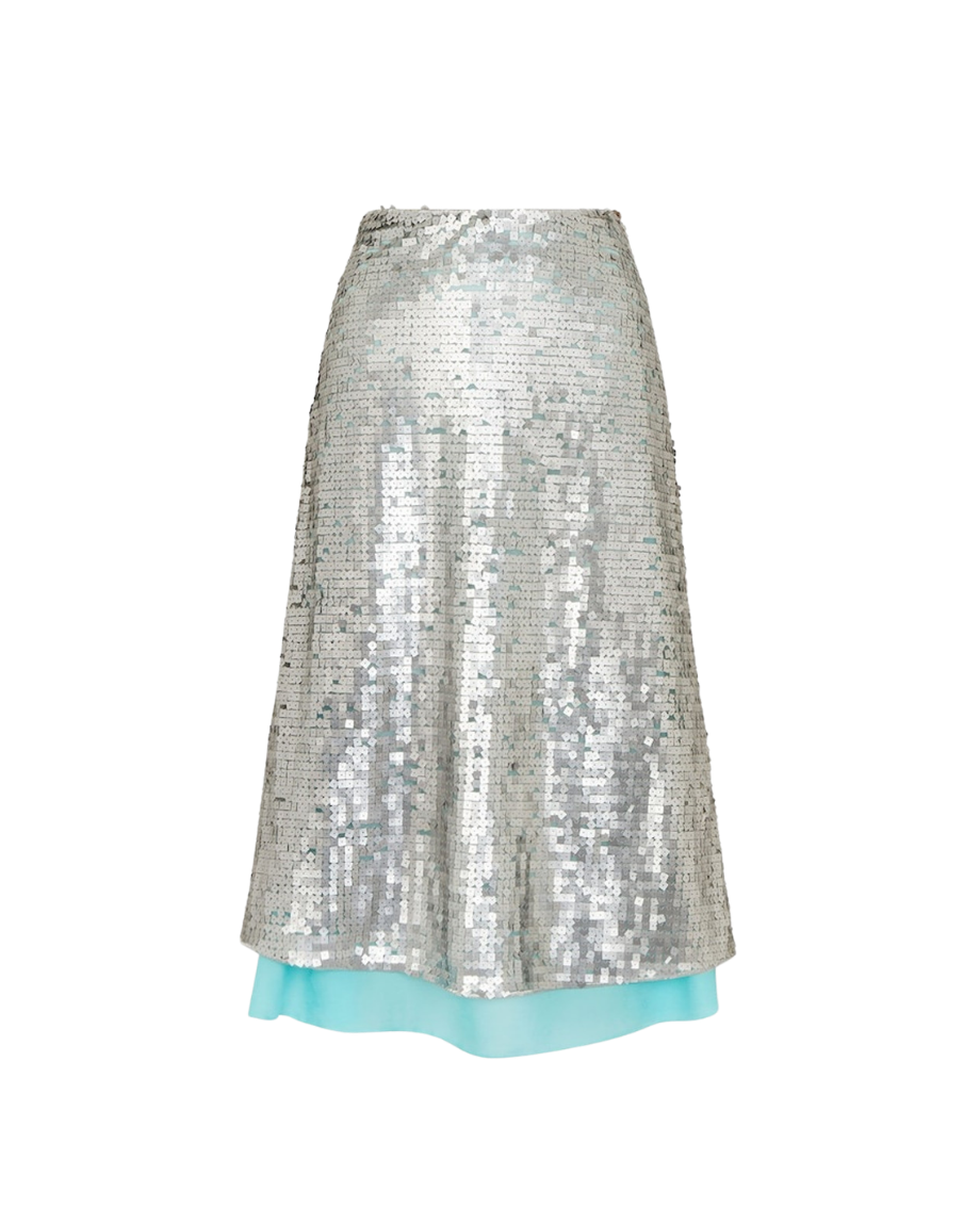 Fendi Silver Sequin Midi Skirt