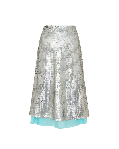 Fendi Silver Sequin Midi Skirt