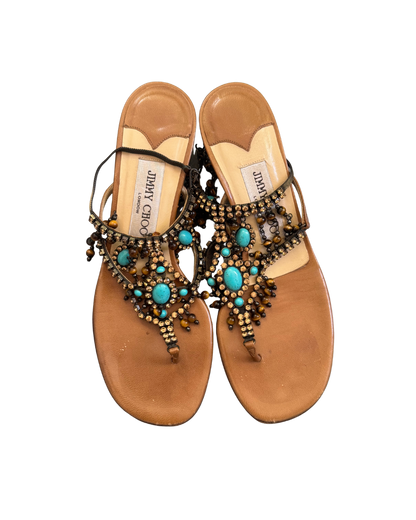 Jimmy Choo Rhinestone Jeweled Kitten Heel Sandals