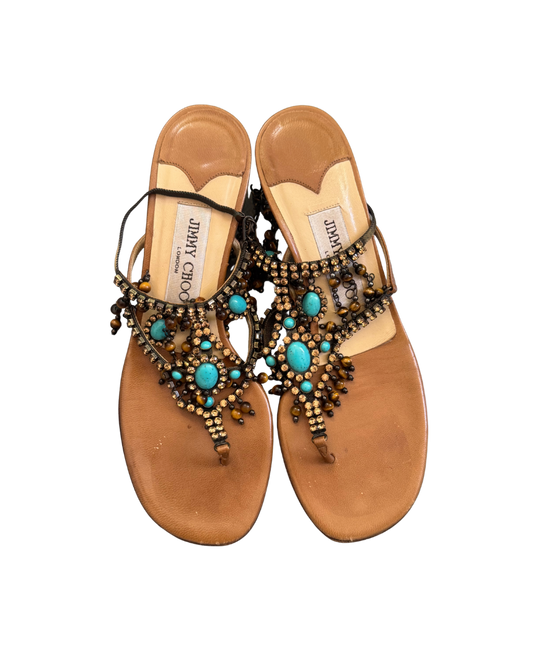 Jimmy Choo Rhinestone Jeweled Kitten Heel Sandals