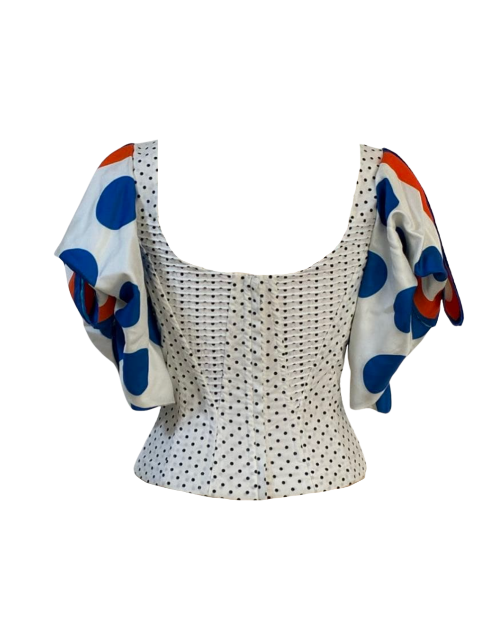 Dolce & Gabbana White Polka Dot Corset Puff Sleeve Top