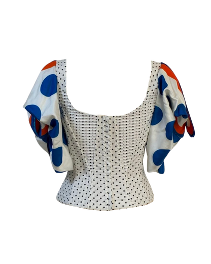 Dolce & Gabbana White Polka Dot Corset Puff Sleeve Top