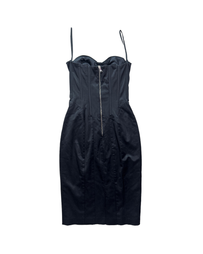 Dolce & Gabbana Black Satin Corset Midi Dress