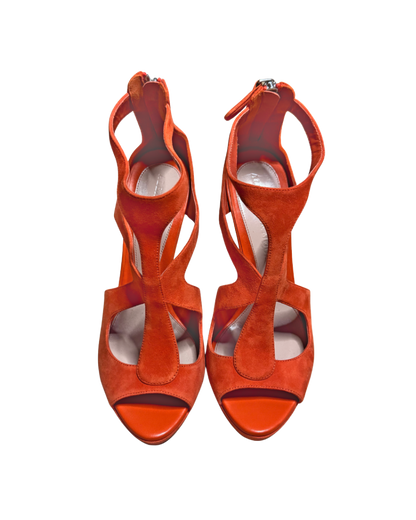 Alexander McQueen Orange Suede Platform Horn Heels
