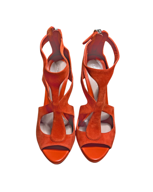 Alexander McQueen Orange Suede Platform Horn Heels