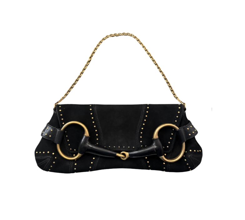 Gucci by Tom Ford Studded Suede Horsebit Clutch Bag