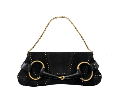 Gucci by Tom Ford Studded Suede Horsebit Clutch Bag
