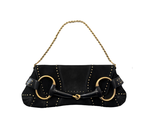 Gucci by Tom Ford Studded Suede Horsebit Clutch Bag