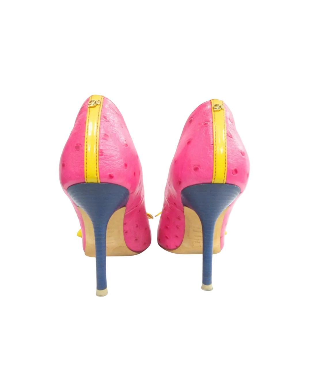 Dsquared² Pink Ostrich Style Heels w/ Yellow Bows