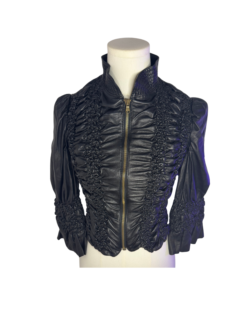 Class Roberto Cavalli Black Ruched Leather Jacket