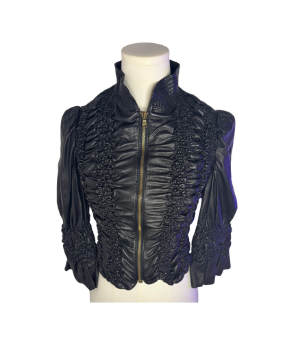 Class Roberto Cavalli Black Ruched Leather Jacket