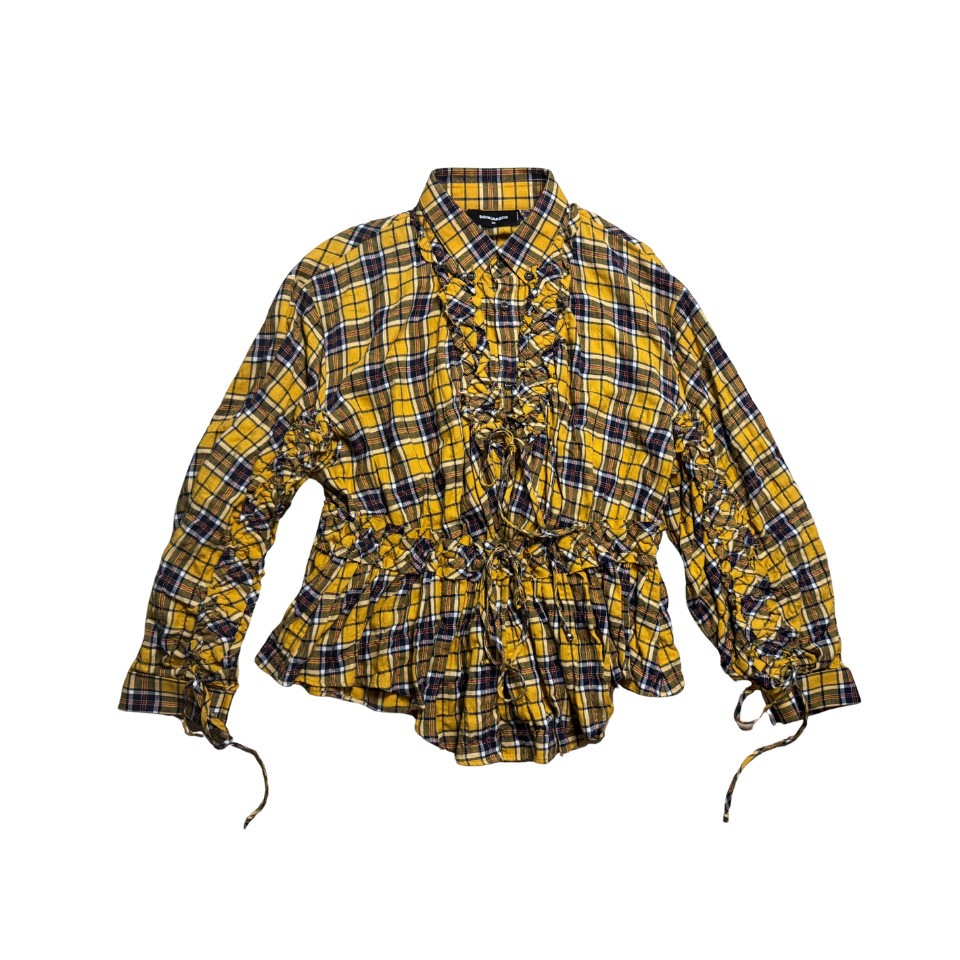 Dsquared² Yellow Plaid Ruched Top