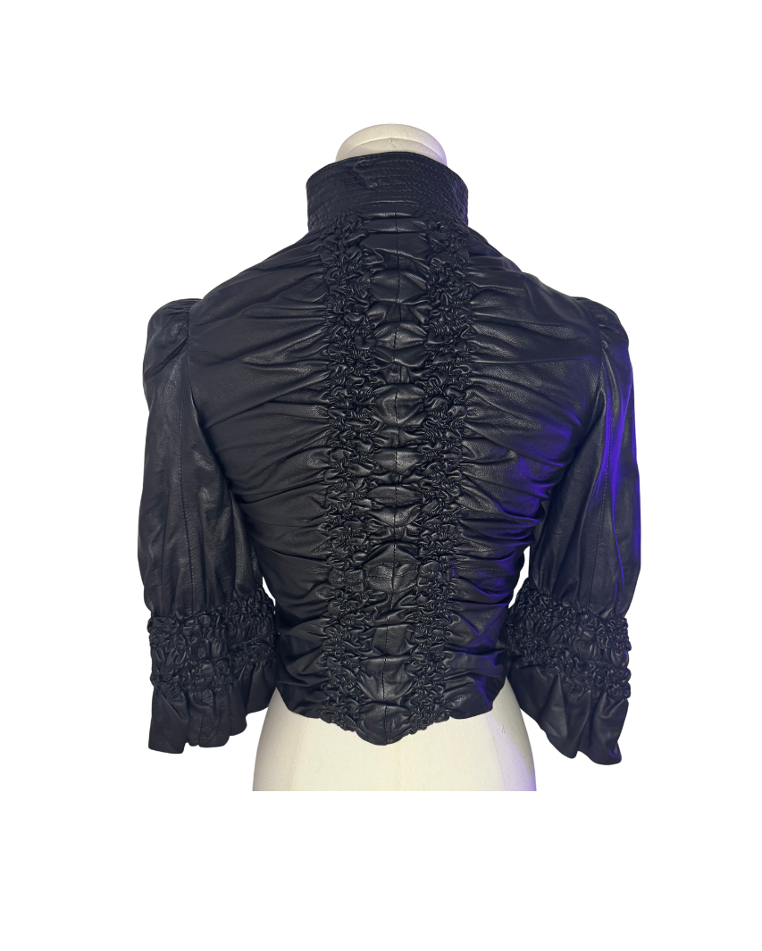 Class Roberto Cavalli Black Ruched Leather Jacket