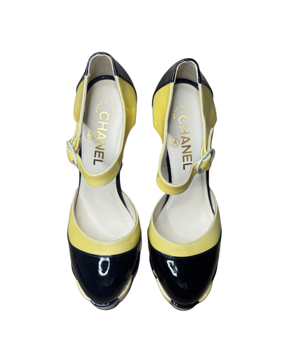 Chanel Yellow Patent Leather Color Block Platform Heels