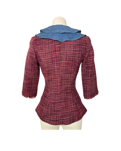 Dolce & Gabbana Tweed ¾ Sleeve Denim Ruffle Top