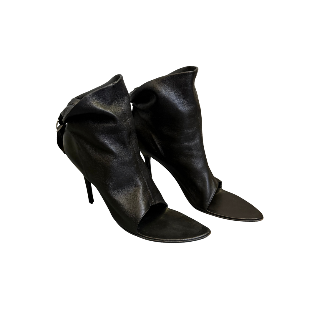 Plein Sud Black Leather Open Toe Short Boots