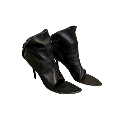 Plein Sud Black Leather Open Toe Short Boots
