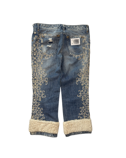 Dolce & Gabbana Shearling Trimmed Denim Capri Jeans