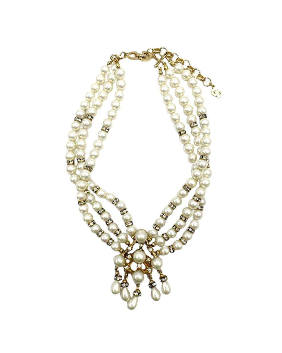Christian Dior Triple Strand Pearl Necklace