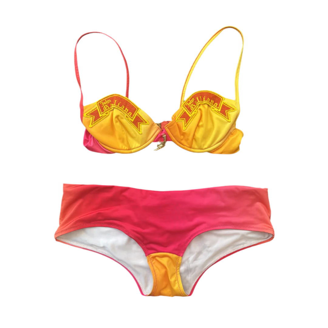 John Galliano Logo Bikini w/ Gold Gun Charm