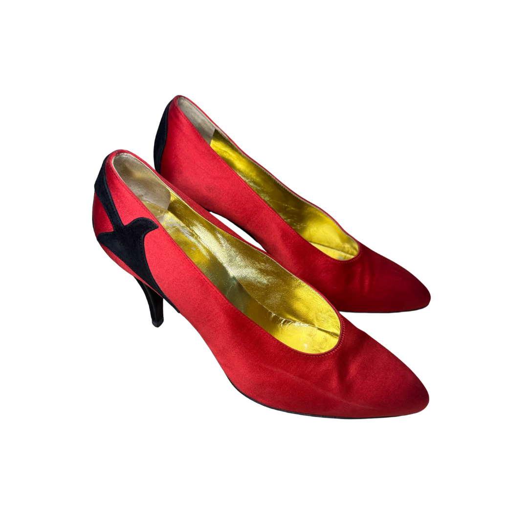 Moschino Red Satin Devil Horn Heels