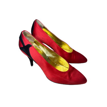 Moschino Red Satin Devil Horn Heels