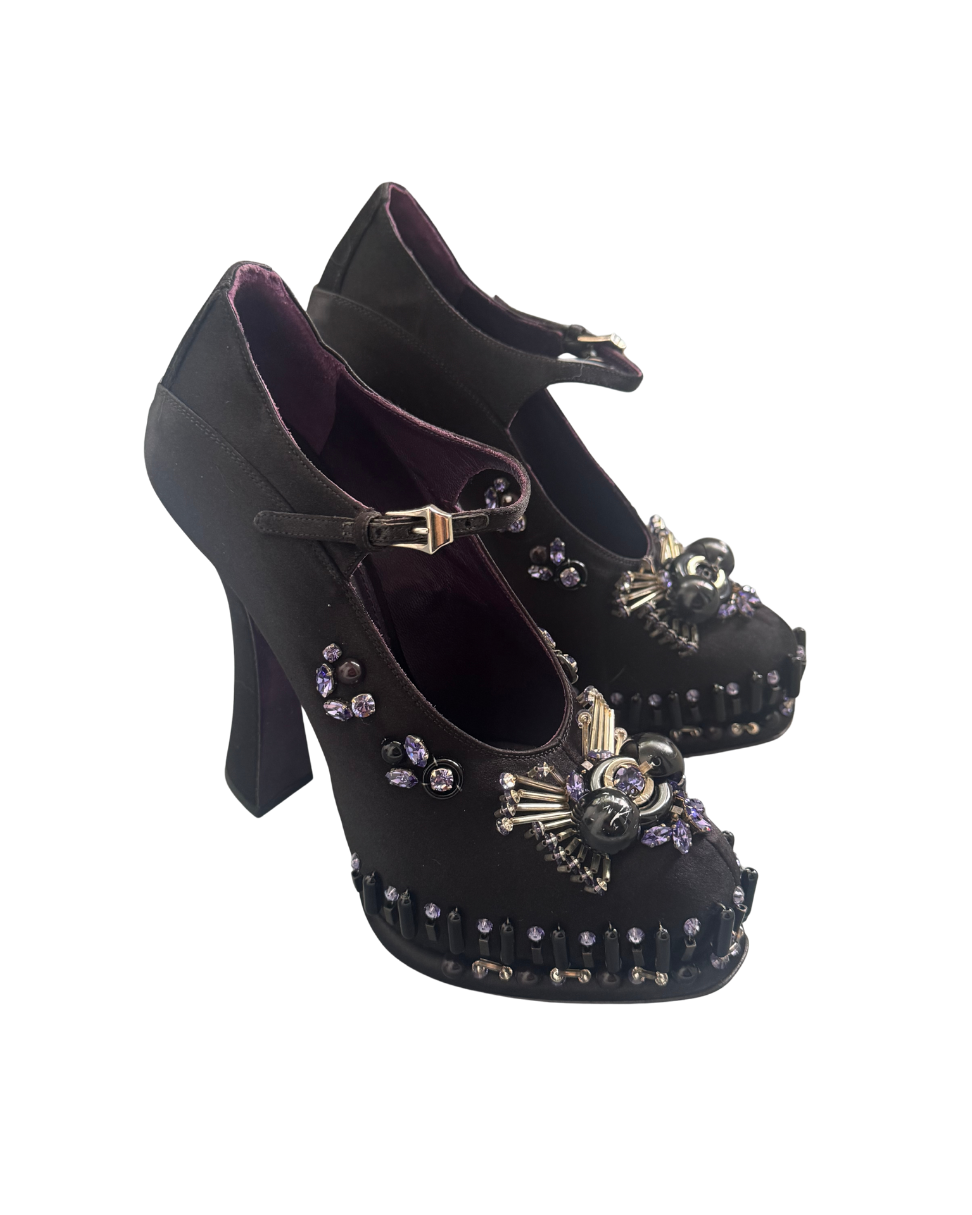 Prada Platform Satin Beaded Heels