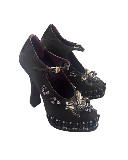 Prada Platform Satin Beaded Heels