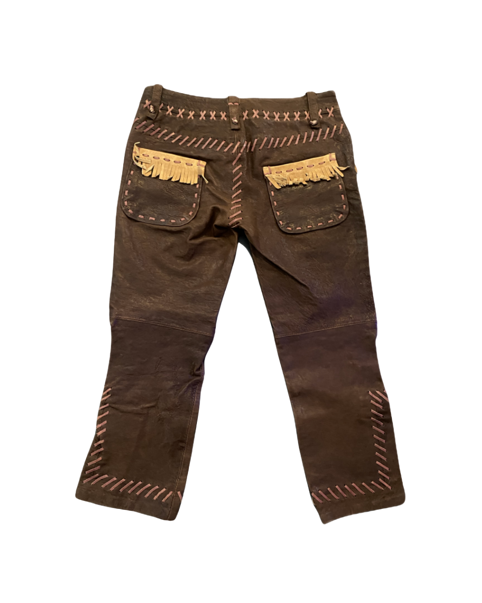 Dsquared² Brown Leather Detailed Capri Pants
