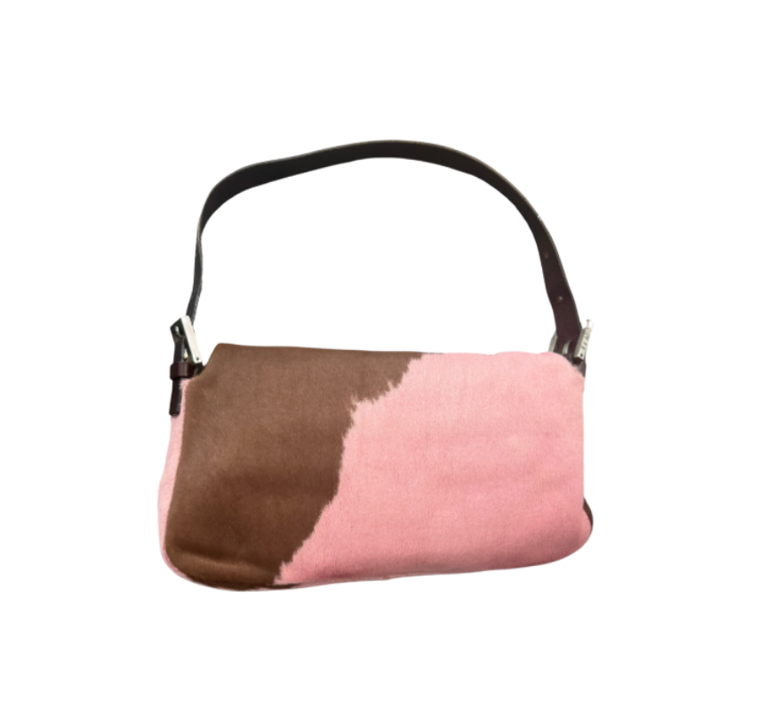 Fendi Pink/Brown Pony Hair Baguette Bag