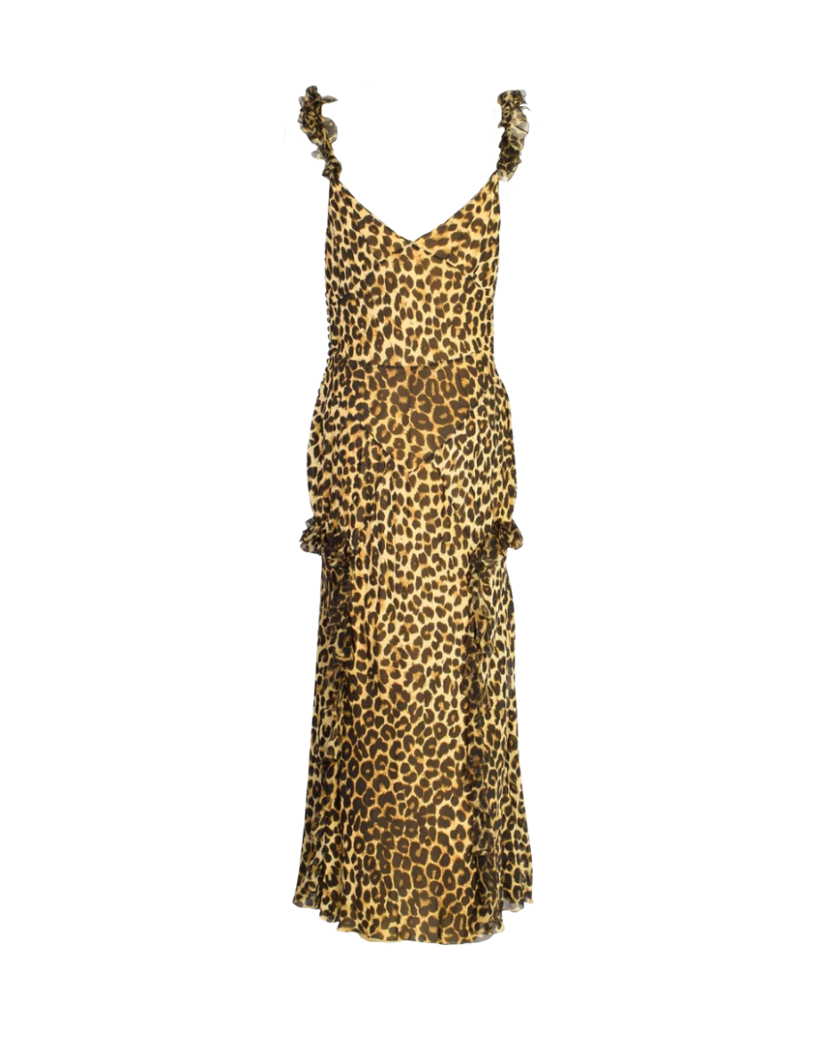 John Galliano Leopard Maxi Ruffle Dress