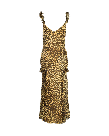John Galliano Leopard Maxi Ruffle Dress
