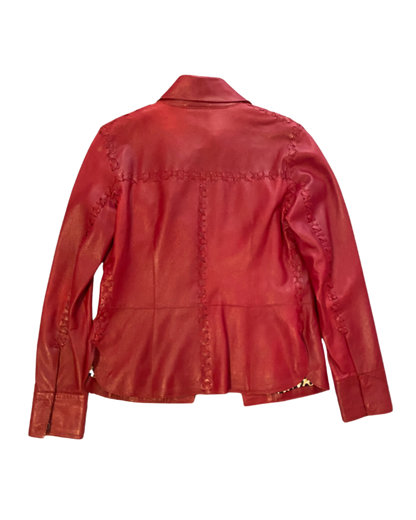 Dolce & Gabbana Red Leather Lace Up Detailed Jacket