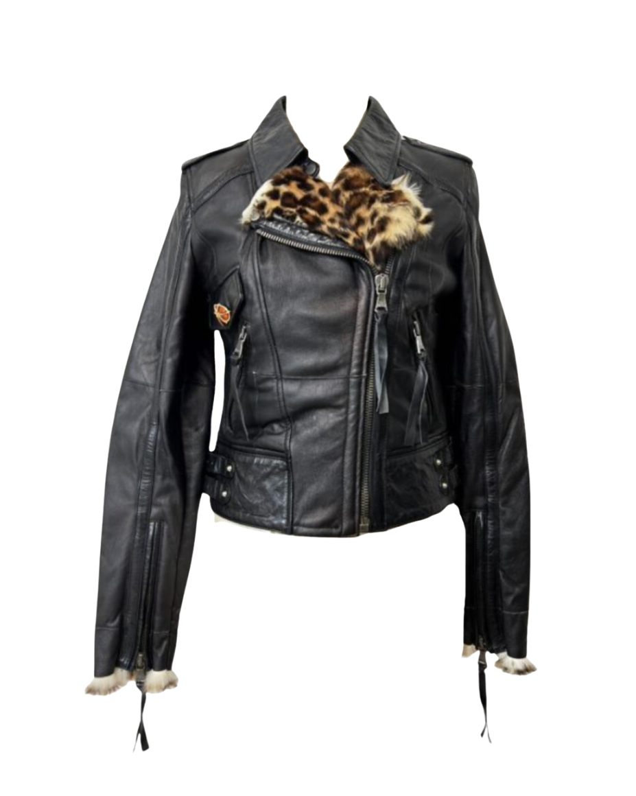 Dolce & Gabbana Leopard Fur Lined Leather Moto Jacket