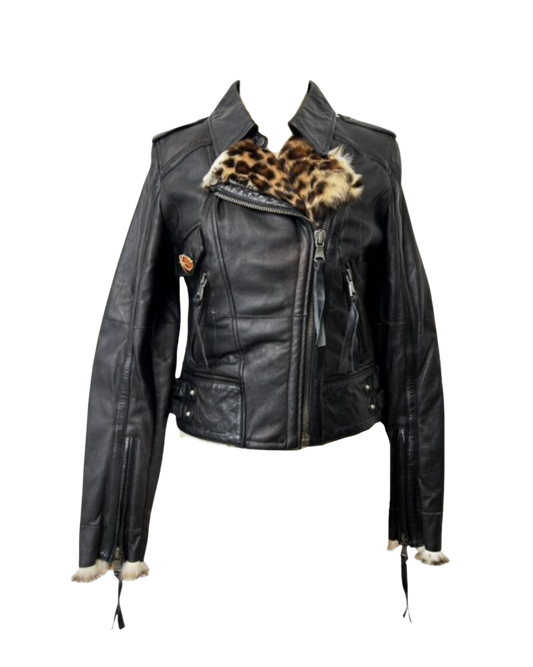 Dolce & Gabbana Leopard Fur Lined Leather Moto Jacket