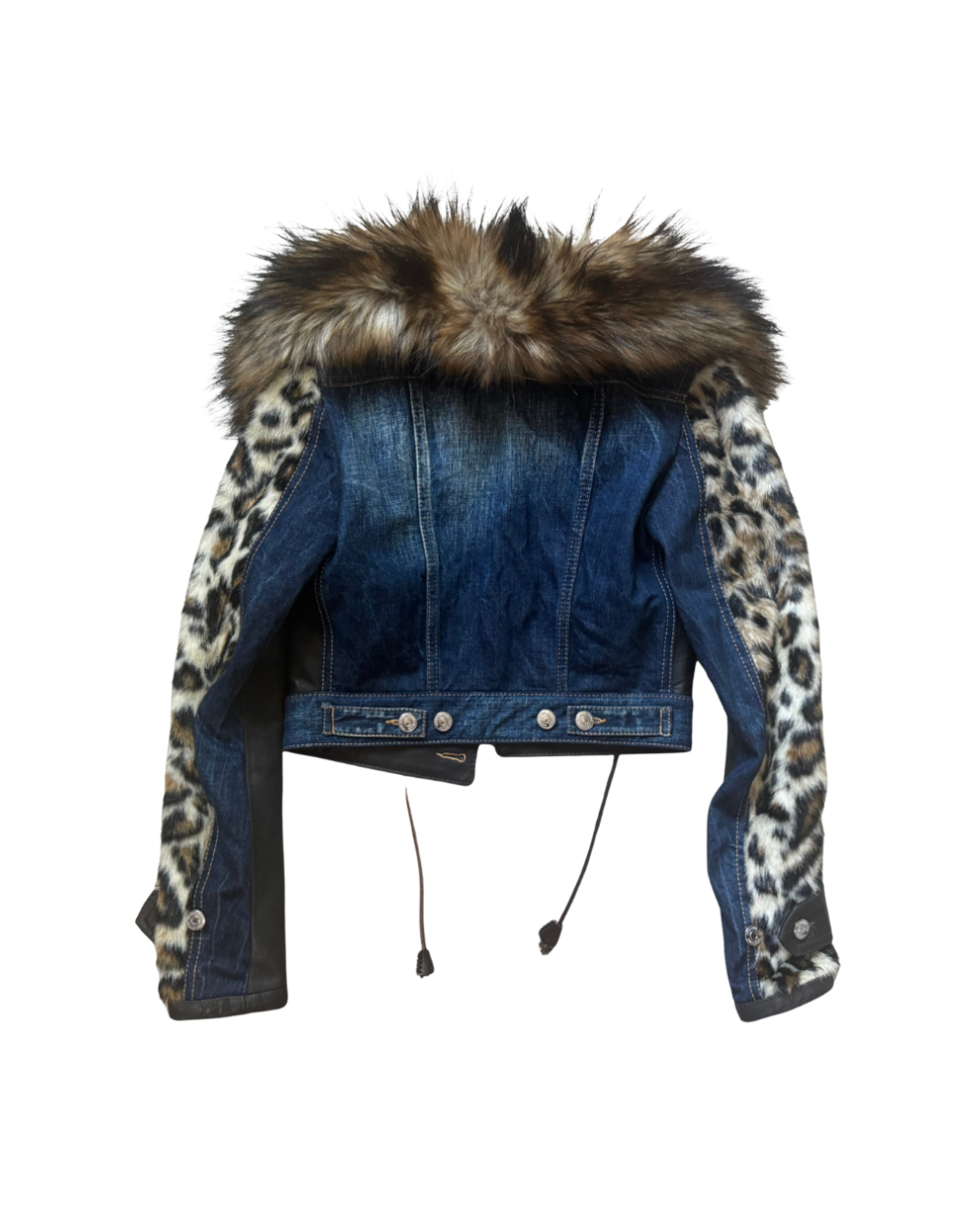 Dsquared² Faux Fur/Cheetah/Leather/Denim Jacket