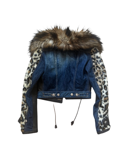 Dsquared² Faux Fur/Cheetah/Leather/Denim Jacket