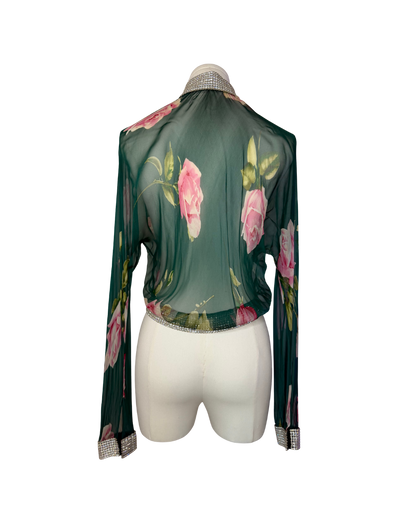 Dolce & Gabbana Rhinestone Trimmed Sheer Rose Top