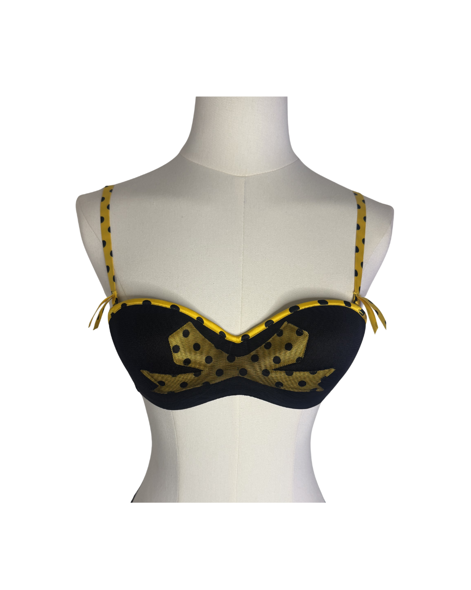 Chantal Thomass Yellow Polka Dot Mesh Detailed Bra